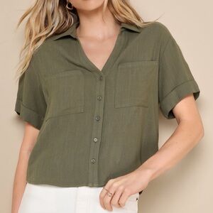 Lulu’s Olive Green Women's Button-Up Top